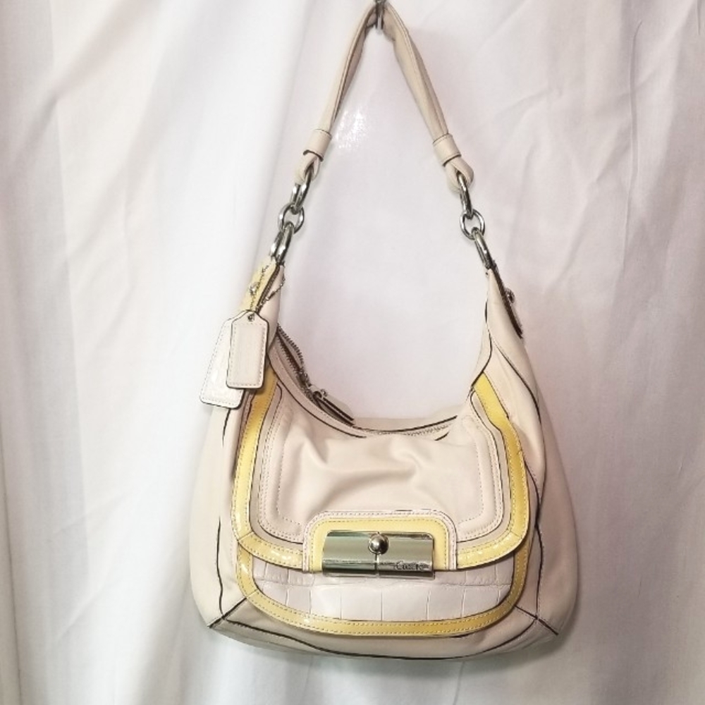 Coach Kristin Spectator LEATHER Hobo, Shoulder bag, Ivory w/Yellow trim 18287